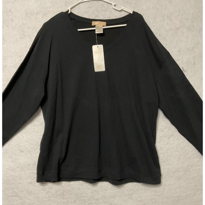 La Cera Shirt Womens 1X Black 100% Cotton Long Sleeve V Neck Plus Size Top