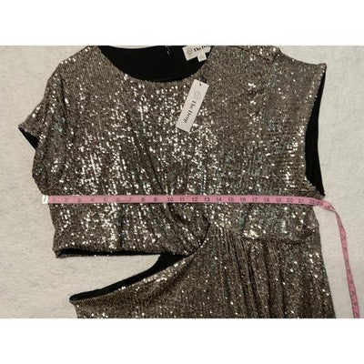 The Drop Dress Womens 3X Silver Sequin Cutout Side Ruched Party Cocktail Midi