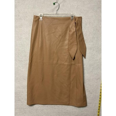 Faux Leather  The Drop Skirt Womens Large Tan Wrap Midi Long High Waist Belted