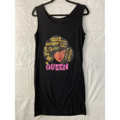 On Fire Tank Dress Womens XL Black Melanin Queen Graphic Sleeveless Mini
