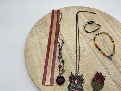 Lot 5 Womens Jewelry Owl Pendant Necklaces Beaded Bracelets Multicolor Boho
