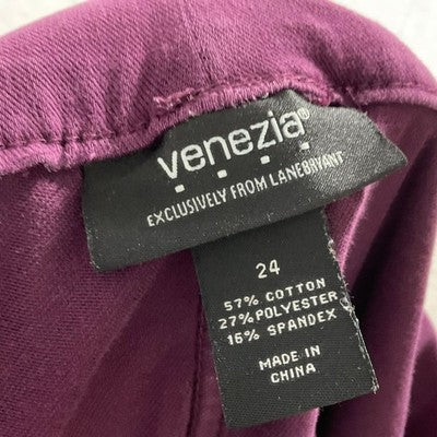 Venezia Pull On Pants Womens 24 Purple Stretch Tapered Lane Bryant Trousers