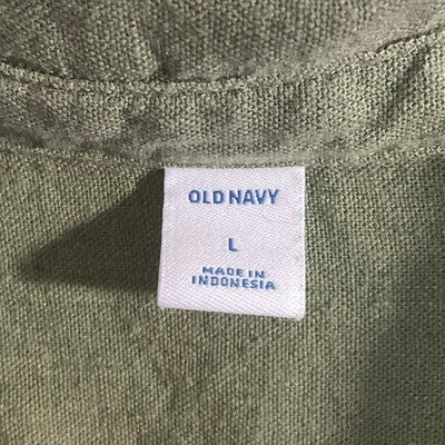 Old Navy Tunic Top Women Large Olive Green Linen Blend Long Sleeve Utility Shirt