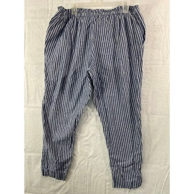 Striped Linen Blend Pants Womens XL Blue White Paperbag Waist Tapered