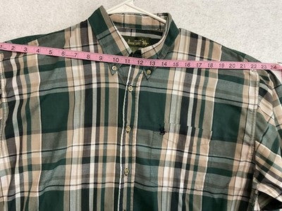 Knights Of Round Table Shirt Mens 2XL Green Plaid Button Down Long Sleeve Casual