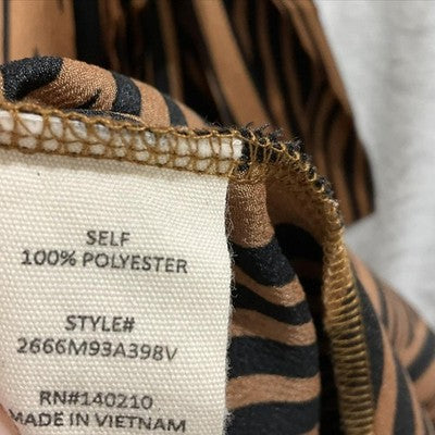 Joie De Vivre Dress Womens Large Brown Stripe Wrap Short Sleeve Tie Waist Midi