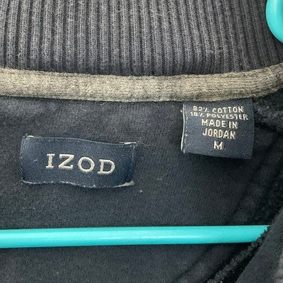 Izod Quarter Zip Pullover Mens Size Medium Navy Blue Fleece Sweater Mock Neck