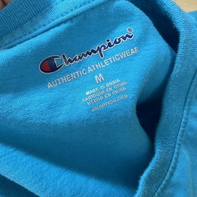 Champion Shirt Unisex Kids Medium Blue Logo Short Sleeve Crewneck Graphic Tee