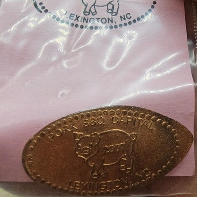 Pig Penny Pork BBQ Capital 2007 Lexington NC Copper Elongated Coin USA Souvenir