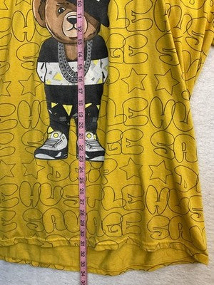 Hustle Shirt Mens 2XL Yellow Teddy Bear Graphic Tee Streetwear Hip Hop Drip