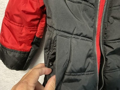 Whales Tail Outerwear Jacket Boys 7 Red Gray Black Hooded Fleece Lined Puffer