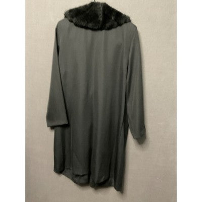 Vintage Hosanna Design Black Long Coat L Faux Fur Collar Jeweled Button USA Made