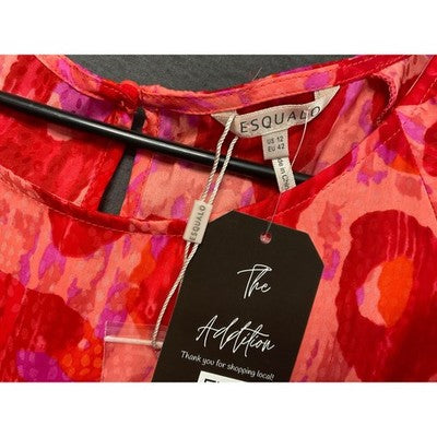 Esqualo Women's Blouse US 12 EU 42 - Red/Pink Abstract Print, Long Sleeve, NWT