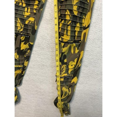 KROIX Pants Womens S/M Yellow Camo Moto Joggers Zipper Detail Drawstring Tapered