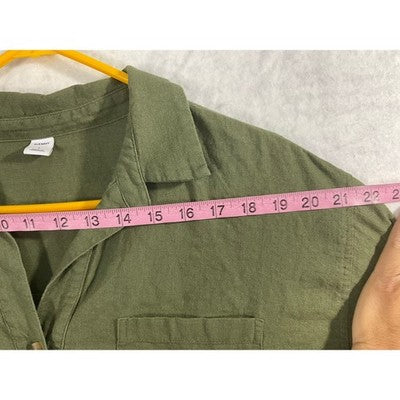 Old Navy Tunic Top Women Large Olive Green Linen Blend Long Sleeve Utility Shirt