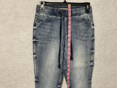 Elite Jeans Jogger Pants Womens 3/4 Blue Drawstring Elastic Waist Denim