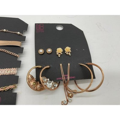 No Boundaries Jewelry Set Women OS Rose Gold Choker Necklace Earring Bundle