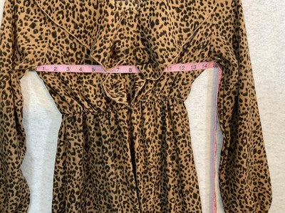 Leopard Print Dress Womens XS Brown Ruffle Long Sleeve V Neck Short Fit Flare