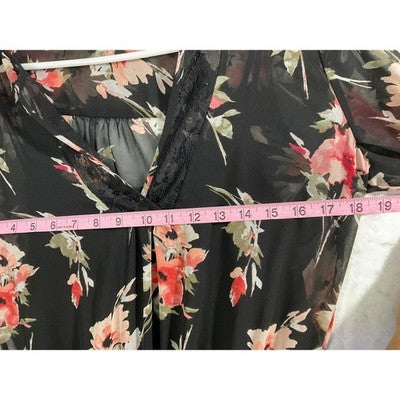 White House Black Market Floral Mini Dress Women 4 Black Lace Trim Chiffon Boho