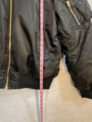 Burk's Bay Jacket Mens XL Black Bomber Bravo Series USA Flag Patch Lined Eagle