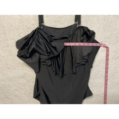 Holipick Swimsuit Womens 18W Black Off Shoulder One Piece Ruffle Plus Size Swim