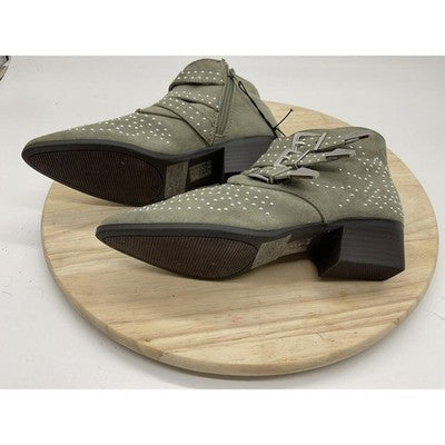 Qupid Ankle Bootie Women 5.5 Olive Green Studded Triple Buckle Western Boot