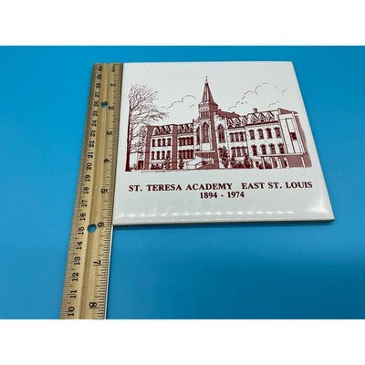 Vintage Ceramic Tile Trivet St. Teresa Academy East St. Louis 1894–1974