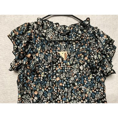 Dokotoo Dress Womens Medium Black Floral Ruffle Short Sleeve Tiered Boho New
