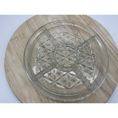 Vintage Glass Relish Tray 12 Inch Round Divided Dish Starburst Pattern Sectioned