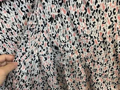 Alex Marie Button Up Shirt Womens 12 White Collared 3/4 Sleeve Animal Print