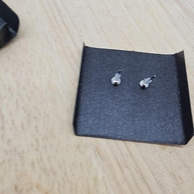 Secret Box New York Heart Stud Earrings Womens 24K White Gold Dipped Silver