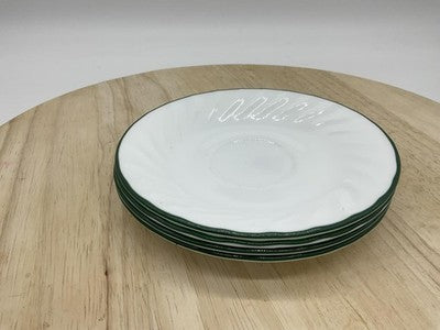 Corelle White Glass Saucers Set Of 4 Green Rim Round USA Kitchen Tableware