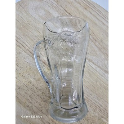Vintage Clear Glass Coca Cola Mug 5.5" Embossed Thick Handle Tall Drinking