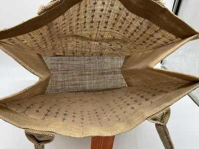 Surya Jute Tote Bag Tan Navy Reusable Shopping Grocery Handbag Rope Handles