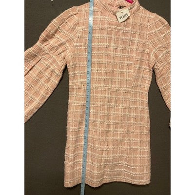 YOINS Women's Pink Plaid Dress Small 90% Polyester 10% Cotton NWT Office Wear