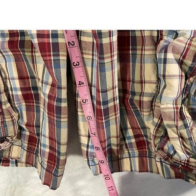 Nautica Cargo Shorts Mens 36 Red Blue Tan Plaid Cotton Relaxed Utility Pockets