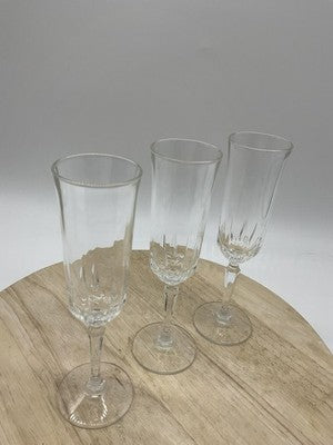 Unmarked Clear Geometric Champagne Glasses Set Of 3 Flutes Bar Decor Modern