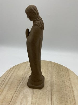 Vintage Nickron Virgin Mary Madonna Statue Brown Ceramic Prayer Figurine Japan