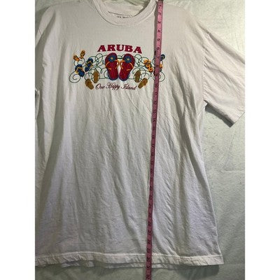 Sea Man Aruba Graphic T-Shirt Mens XXL White Cotton One Happy Island Souvenir
