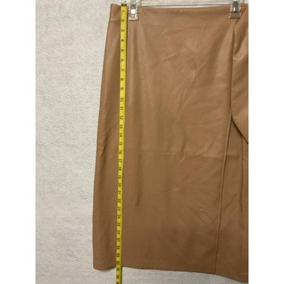Faux Leather  The Drop Skirt Womens Large Tan Wrap Midi Long High Waist Belted