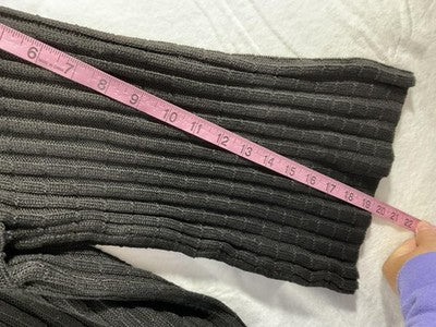 LAMISSCHE Sweater Womens Medium Gray Ribbed Bell Sleeve Relaxed Knit Pullover