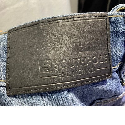 Southpole Moto Distressed Jeans Mens 32x31 Blue Ribbed Skinny Biker Streetwear