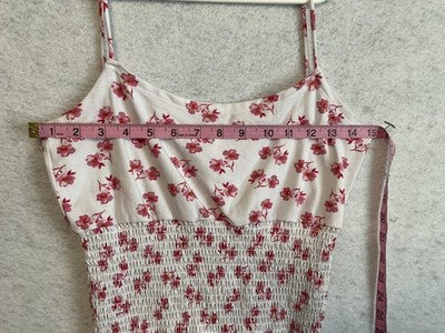 Floral Tank Top Girls Medium White Pink Smocked Ruffle Hem Stretch Camisole Soft