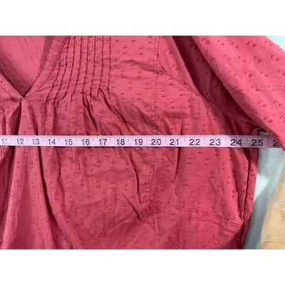 Old Navy Boho Tunic Dress Women Large Red Clip Dot Pintuck Long Sleeve Mini