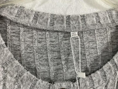 DOLNINE Shirt Womens 2XL Gray Ribbed Knit Henley Long Sleeve Tunic Top Stretch