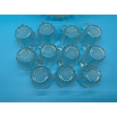 Vintage Glass Punch Bowl & 11 Cups Mid-Century Party Drinkware Textured Clear
