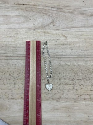 Silver Tone Heart K Initial Charm Chain Bracelet Womens Letter Love Jewelry