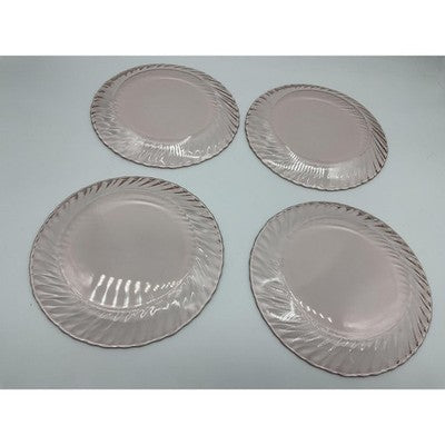Pink Pressed Glass Luncheon Plates Set Of 4 Swirl Pattern Modern Tableware