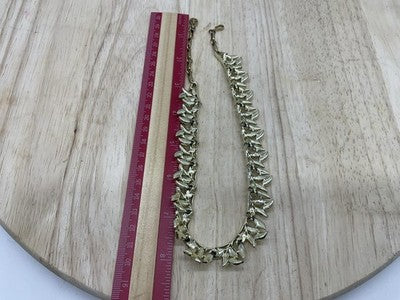 Necklace Gold Tone Leaf Collar Statement Nature Vintage Chain 17" Womens Jewelry