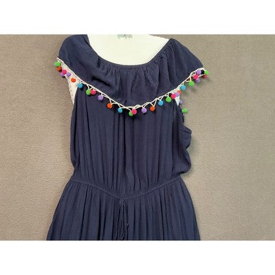 Toxik 3 1X Navy Wide Leg Jumpsuit Off Shoulder Bohemian Festival Style Stretch